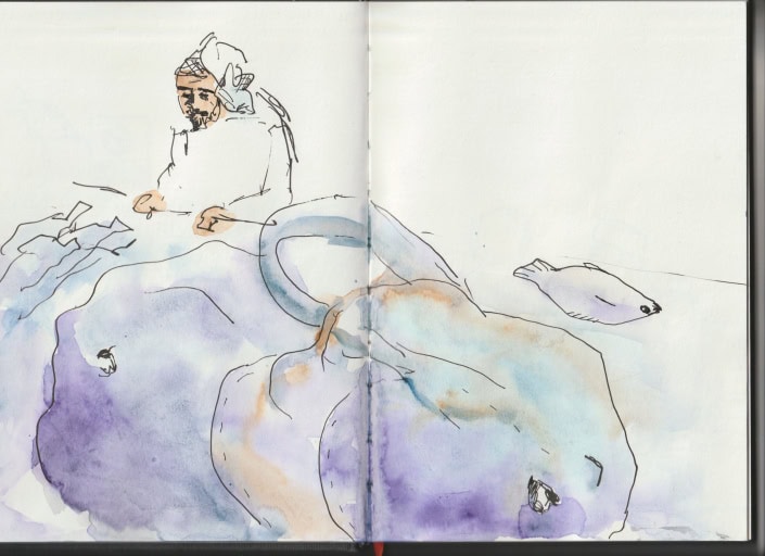 Oman_Fischmarkt – aus dem Skizzenbuch